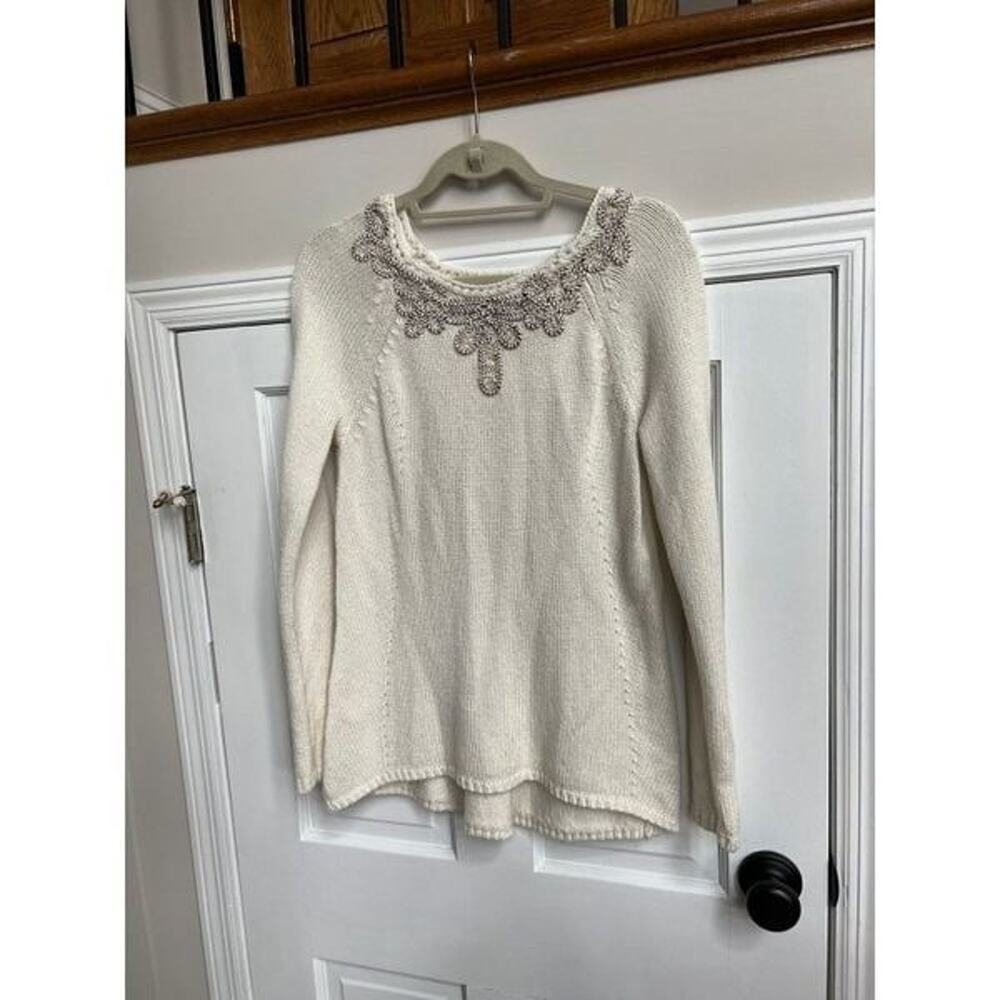 Anthropologie Angel Of The North Knit Sweater Long Sleeve Size large cream beige